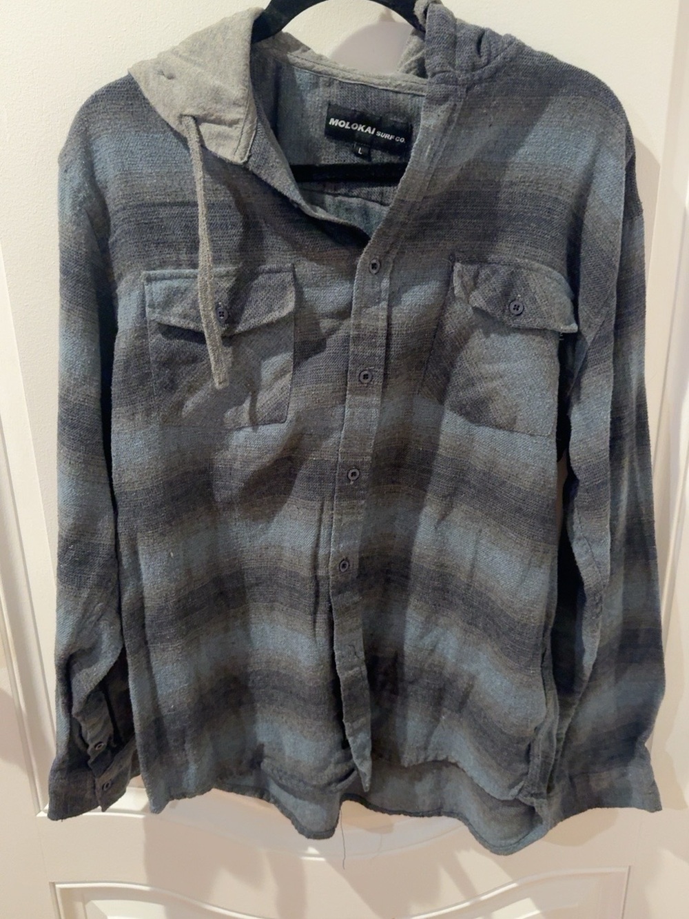 Molokai Surf Co Gray Plaid Hooded Flannel Shirt Jacket Men’s Large
